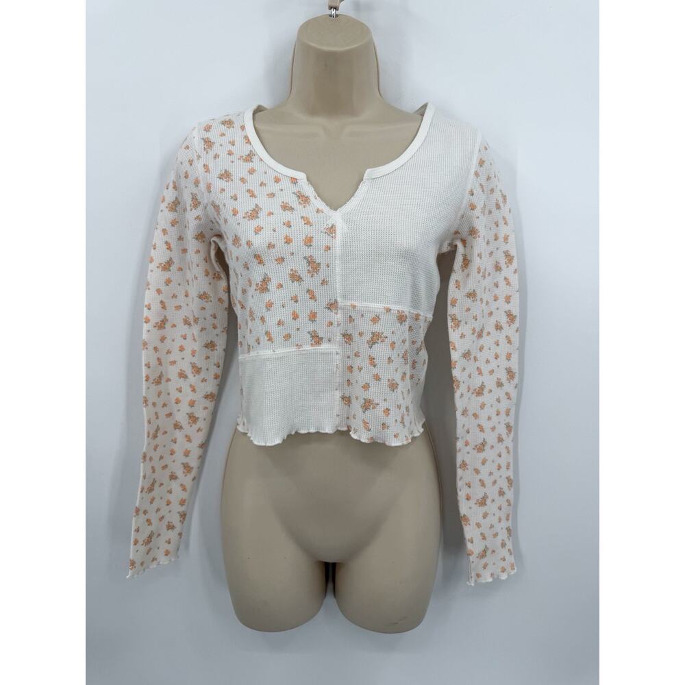 American Eagle Thermal Long Sleeve Floral Comeback Crop Top Small